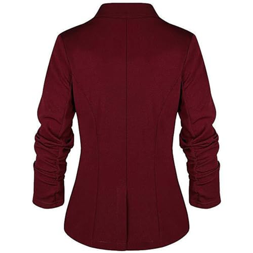 Womens Blazers Dressy Casual 3/4 Ruched Sleeve Open Front One Button Work Office Jackets Lapel Slim Fit Blazer3