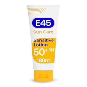 E45 Sun Body Lotion for Sensitive Skin. Hydrating Sun Cream with very high UVA and UVB protection and SPF 50+. For Dry Skin, Sensitive Skin and Eczema Prone Skin – 180 ml