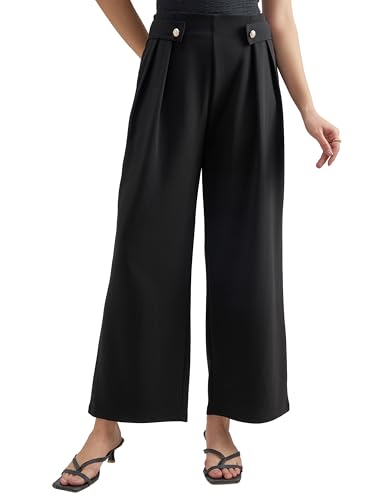 Image of Tokyo Talkies Wide Leg Relaxed fit Korean Pants |Ultra Soft|High Rise Pleated Trousers |Workwear|Formal All Day wear