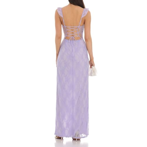 Women Sexy Lace High Split Long Dress Sweetheart Neck Ruffled Sleeve Backless Maxi Dress Party Cocktail Cami Dress4