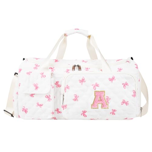 Gifts for Girls Initial Travel Duffle Bag Personalized Initial Duffel Bag with Shoe Compartment Dance Cheer Weekender Bags Gymnastics Gym Overnight Bag Birthday Gift for Teens Girl (Letter-A)