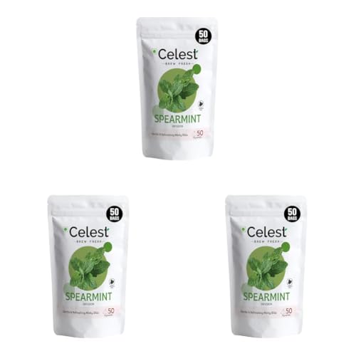 Image of Celest Spearmint Tea Bags - 50 Eco-Friendly Tea Bags | Spearmint Tea Leaves for PCOS, PCOD & Facial Hair (Pack of 3)