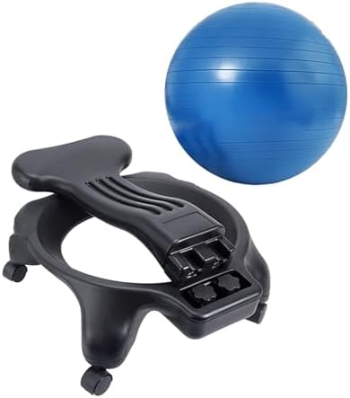 Exercise Ball Desk Chair for Office, Adjustable Pilates Ball Seat with Roller Base, Anti Slip Ergonomic Yoga Ball Chair Stability (Blue)