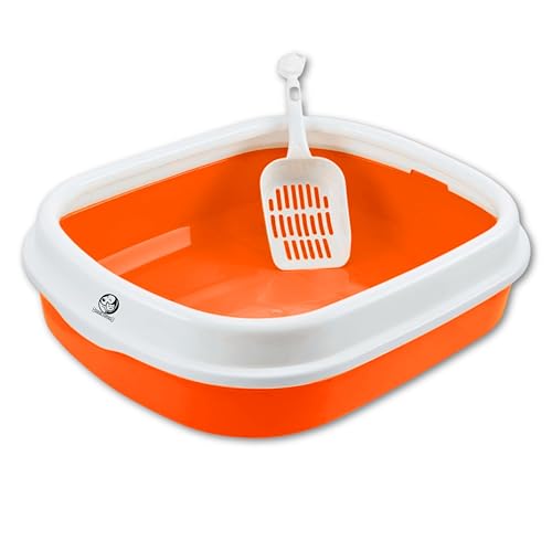 Image of Foodie Puppies Cat Litter Box Tray with Rim and Scooper - (Orange) (Large, 46 x 38 x 13 cm) | Semi-Closed Design and Durable Quality | Pet Litter Sand Tray Suitable for All Adult Cats & Kittens