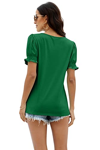 Image of WIHOLL Tops for Women Summer Casual Ruffle Trim Sleeve Square Neck T Shirts