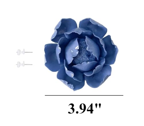 Image of Peony Flower Bud,Royal Blue, 3.94 inch,Ceramic Flower Wall Art Decor, Artificial Flower Wall Sculpture,Handmade Ceramic Flowers for Home,Hallway,Living Room, Kitchen,Bathroom