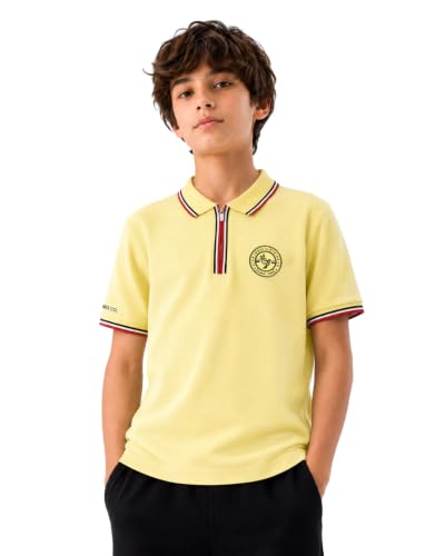 Image of Alan Jones Clothing Boys Cotton Polo T-Shirt | Honeycomb Knit Fabric |Regular Fit Half Sleeve Zip Polo Neck |Casual & Sports Wear | Sizes 6-16 Years