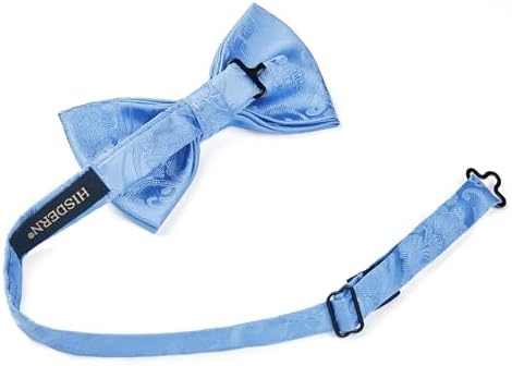 HISDERN Men's Solid Color Pre-tied Bow Tie Adjustable Tuxedo Two Layer Bow Tie and Pocket Square Set with Gift Box