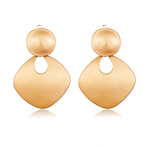 Classyzint Satin Gold Clip On Earring For Women Handmade Brushed Gold Geometric Brass Disc Drop Dangle Earrings Vintage Jewelry Gift… #TOP21