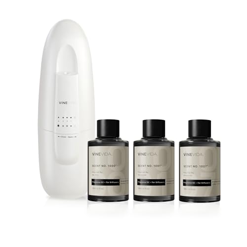 VINEVIDA Studio Waterless Diffuser and 3 Hotel Fragrance Oils - Essential Oil Diffuser for Home - Room Fragrance Air Diffuser [White Aroma Diffuser]