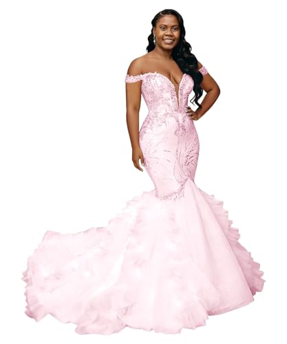 Pink Mermaid Bridal Dresses for Wedding Luxury Rhinestones Plus Size