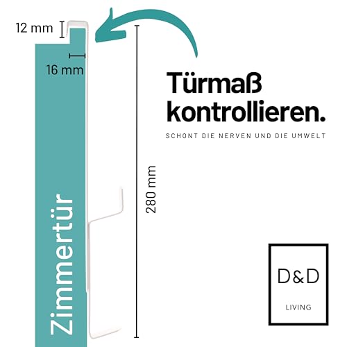 D&D Living® Türhaken zum Einhängen bis 16 mm | 4x Doppel Haken für Türgarderobe | Kleiderhaken für Tür und Schrank (Weiß)