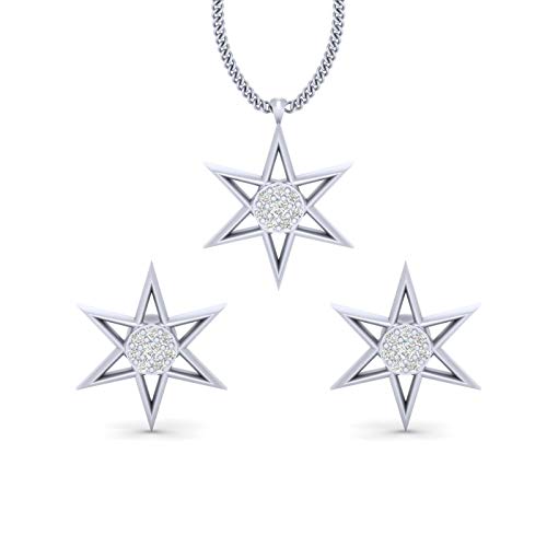 Pendientes y colgante de estrella con diamante de 0,15 TCW en plata de ley 925