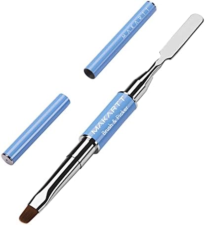 Makartt Poly Nail Gel Brush & Picker, Dual-Ended Brush Pen Tool for Poly Extension Gel, 2 IN 1 Design Nail Brush and Spatula, Stainless Steel Gel Nail Brush Tool for Salon at Home DIY Manicure（Blue）