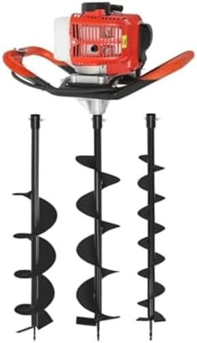 SUHBFNOL Kit De Excavador De Agujeros De Gasolina De 5cc 2 Coturas con 3 Accesorios De Taladro (100 Mm, 150 Mm, 200 Mm) Y Extensión para Orificios De La Valla, 2,3 HP Al Borde De Espiral