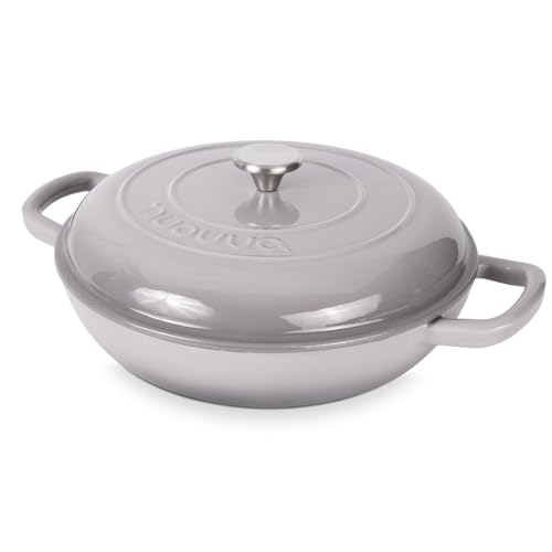 nuovva Cocotte peu profonde en fonte avec couvercle – Cocotte antiadhésive, passe au four jusqu'à 260 °C – Casserole robuste résistante au four –...