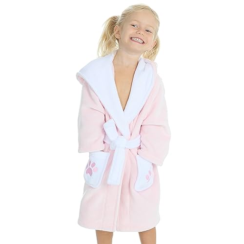 Metzuyan WS-AW23 Baby Girls Boys Teddy Bear Hearts Plain Dressing Gown with Hood Cosy Plush Fleece Hooded Robe Pink 2-3 Years