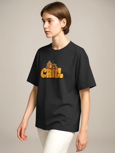 Image of HELLCAT Beige Trendy Printed Oversized T-Shirt for Women