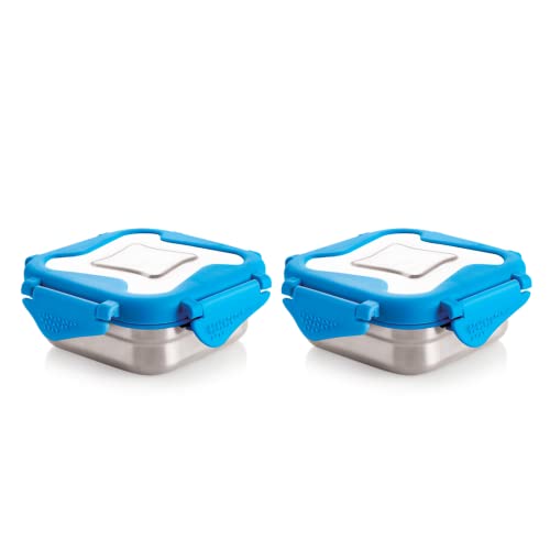 Image of STEELLOCK Smart Stainless Steel Tiffin Lunch Box for Kids and Adults | Airtight & Leakproof | Square Tiffin Box for School & Office with Steel Lid | 360 ml 2 pc