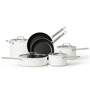 CAROTE 10PCS Nonstick Cookware Set, Pots and Pans Set Non Stick, Heavy Gauge Kitchen Cookware Sets, Dishwasher & Oven Safe, with Tempered Glass Lids & Stay-Cool Handle, New York Collection White