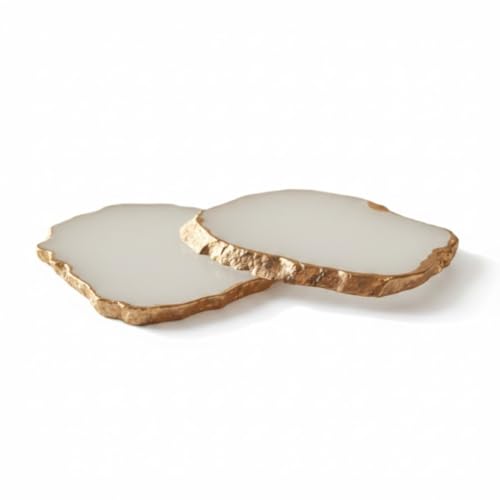 Image of Natural Agate Stone Tea Coasters Set | Premium Stone Coasters for Tea, Coffee & Glass | Heat Resistant Coasters for Dining Table, Office Desk & Home Decor | Pack of 2 | Color -White