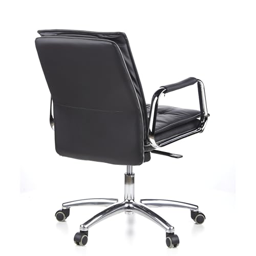 hjh OFFICE 600930 Chefsessel Villa 10 Leder Schwarz hochwertiger Bürostuhl, mittelhohe Rückenlehne, höhenverstellbar