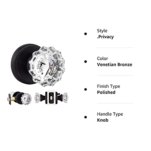 Shiny Handles Glass Door Knobs Interior With Lock, Privacy Crystal Door Knob For Bedroom And Bathroom (Venetian Bronze,1Pack) #TOP7