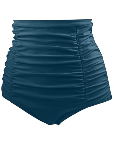 Image of Tempt Me Women's High Waisted Swimsuit Bottom Tummy Control Ruched Bikini Bottom Vintage Swim Bottom Tankini Briefs
