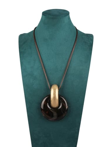 GelConnie Long Necklaces for Women Boho Large Pendant Necklace Casual Bohemian Brown Leather Choker Sweater Circle Statement Stone Necklace2