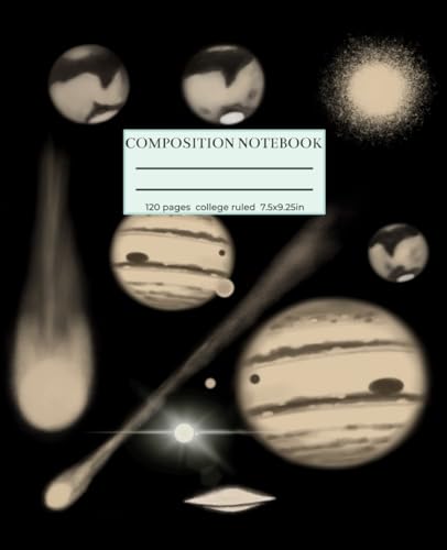 COMPOSITION NOTEBOOK: Astronomy Vintage Aesthetic, Planets, Comets, Galaxy, Sirius, College Ruled, For Kids, Teens, Students, Hobbyists.