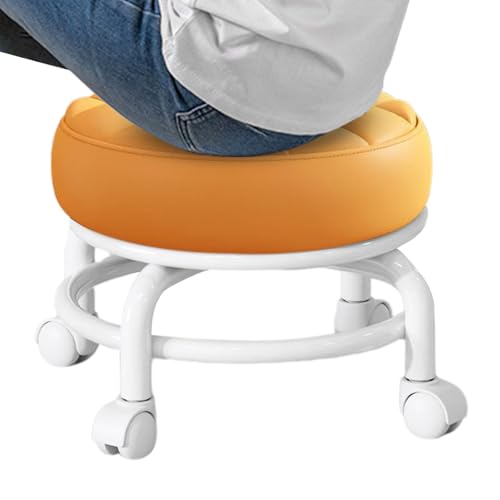 Tabouret bas rond à roulettes, tabouret bas sur roues, petit tabouret pivotant à 360° avec roulettes pour la maison, le jardin, le massage, les bureaux, le...