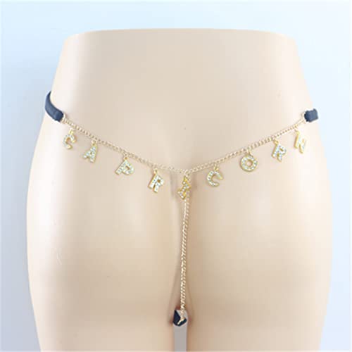 Asooll Calcinhas douradas, corrente de cintura com calcinha, strass, cintura de barriga, corrente de