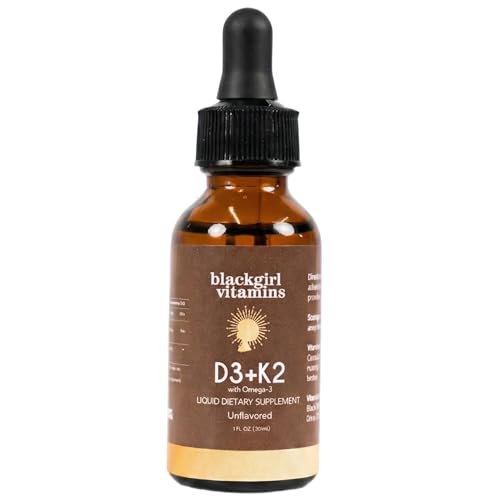 Black Girl Vitamins Vitamin D3 K2 Drops (125mcg Each) with Omega 3 – Liquid D3 K2 (MK7) Daily Supplement, Concentrated Unflavored Drops, Vegan (30-Day Supply)