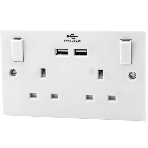 Double Switch Socket - 13amp With 2 Usb Ports, 2 Gang Power | Electric, Wall White Power, Suitable For Home, Office & Workshop Use | Plastic, 3 Pin Uk Plug