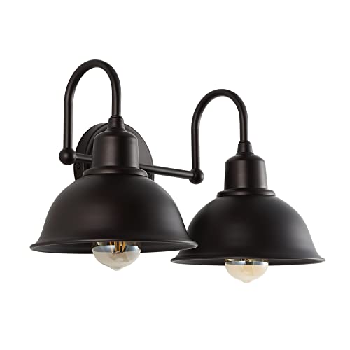 Image of JONATHAN Y 18 inch Oil Rubbed Bronze Farmhouse Industrial 1-Light LED Vanity Wall Sconce for Bathroom Mirror Kitchen, Metal Shade, Dimmable Vintage Lighting, LED Bulb Included (JYL7482B)