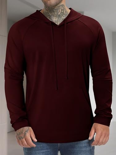 Men's Long Sleeve Pullover Casual Hooded Sweatshirts Gym Workout Active Lightweight Hoodie（S-2XL