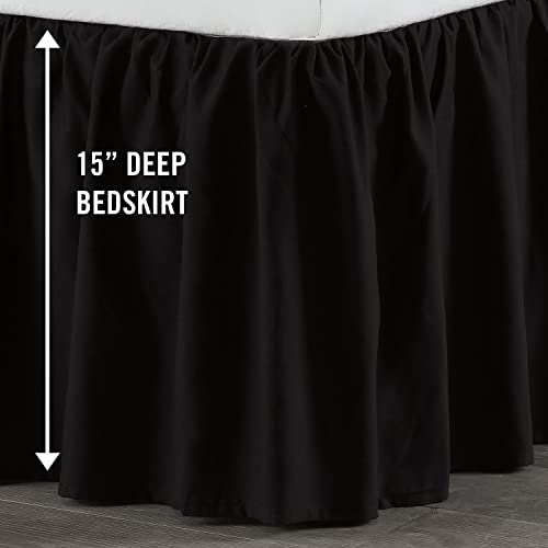Martex Basic Dust Ruffle Solid Polyester Machine Washable Hotel Quality 15-Inch Drop Full Bed Skirt, Full, Black #TOP1