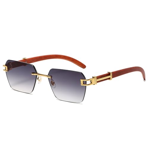 Lunettes de soleil sans cadre imitation bois et métal pour femme chic