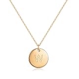 Gold Plated Letter Necklace for Women – Round Disc Pendant Necklace with