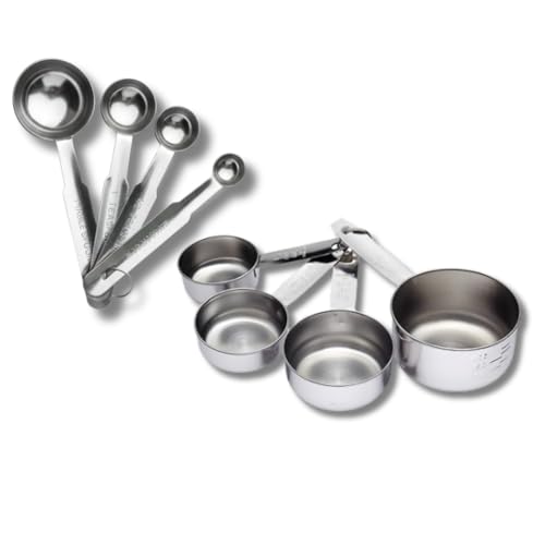 Image of Human Hydro Steel Measuring Cups and Spoons Set Combo for Kitchen Baking Cake, Measure Dry or Liquid Ingredients with Conversion Ebook (8 Pieces)