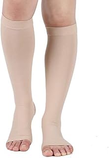 Compression Socks, 20-30 mmHg Graduated Knee-Hi Compression Stockings for Unisex, Open Toe, Opaque, Support Hose for DVT, Pregnancy, Varicose Veins, Relief Shin Splints, Edema, Beige Large