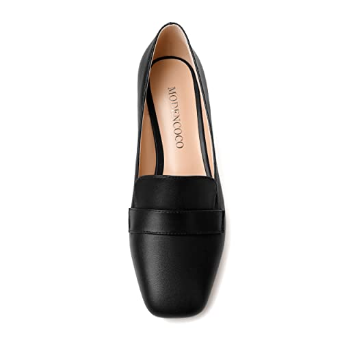 Image of MODENCOCO Womens Square Toe Slip On Comfortable Casual Matte Work Chunky Low Heel Loafers Shoes 2 Inch