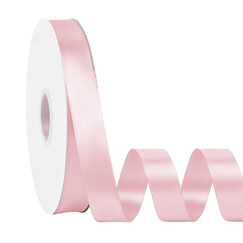 Simplegoal Double Face Light Pink Satin Ribbon 7/8 Inch X 100 Yards Polyester Light Pink Ribbons for Gift Wrapping Crafts Flower Bouquet Sewing Arts Wedding Party Decoration