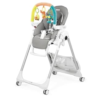 Peg Perego Prima Pappa Follow Me Plus - Seggiolone e Sdraietta Neonato, Dalla Nascita, Regolabile in Altezza, 4 Ruote, Barra Gioco, Doppio Vassoio, Rivestimento Ecopelle, Chiusura Compatta, Ice