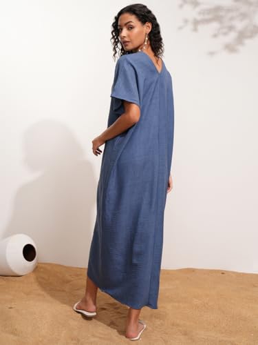 Image of Tokyo Talkies Women's Dresses for Women | Solid Color | Kaftan Style | Holiday Midi Dress | Short Kaftan Sleeves | Relaxed & Elegant