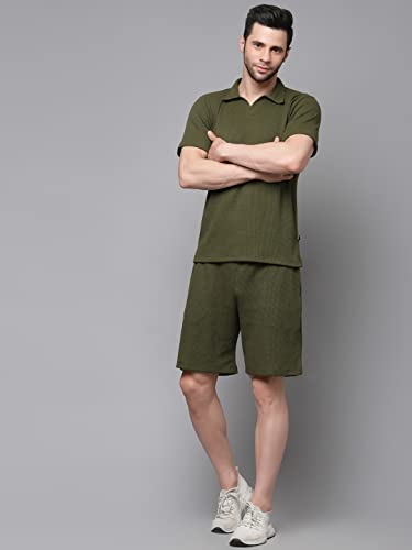 Image of Rigo Cotton Blend Waffle Knit Self Textured Co-Ord Set For Men's|Night Suit Set|Lounge-Wear Pajama Set|Night Wear, Beach Wear, Vacation Wear