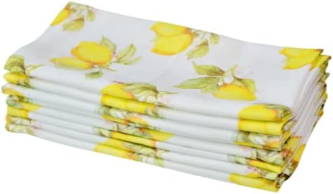 Dinner Napkins Cloth Set of 12 | Lemon Floral White Kitchen & Table Napkin / Linen | Eco Friendly, Cotton Napkins | Cloth Washable, Reusable Fabric Napkins | Cocktail, Fiesta Servilletas Napkin