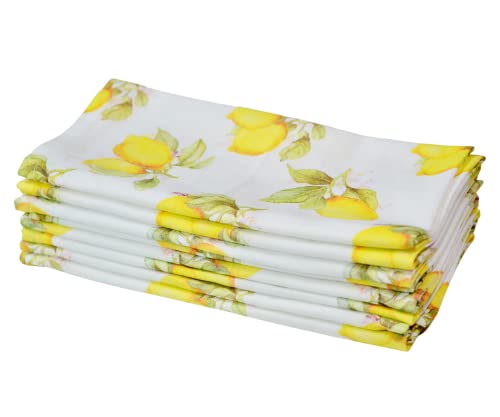 Dinner Napkins Cloth Set Of 12 | Lemon Floral White Kitchen & Table Napkin / Linen | Eco Friendly, Cotton Napkins | Cloth Washable, Reusable Fabric Napkins | Cocktail, Fiesta Servilletas Napkin #TOP1