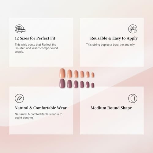 Image of 120 Pcs Press On Nail Tips - Medium Round Artificial Nail Extensions in 5 Colors, Natural Reusable Stick-On False Nails Kit for Women & Girls, 12 Sizes, Salon-Like Finish (Shade 02)