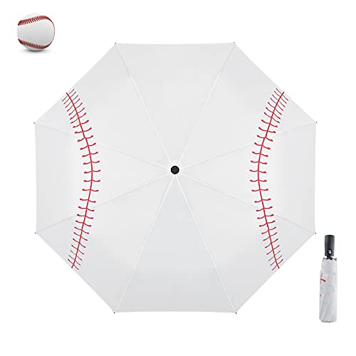 Lejorain Weißer Baseball-Regenschirm, kompakt, tragbar, winddicht, für Reisen, zusammenklappbar, Sport-Regenschirm, automatisches Öffnen, Baseball-Themen, Geschenke Cover